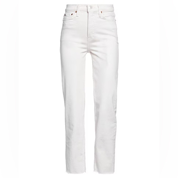 RE/DONE High-Rise Stove Pipe Raw-Edge Cropped Jean, White - Picture 5 of 8